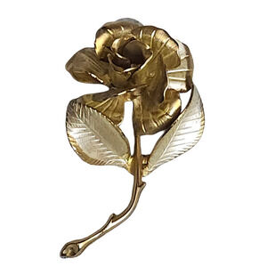 Vtg Giovanni Gold Tone Satin Rose Pin Brooch